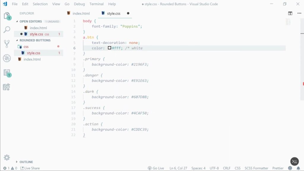 Process of creating round button in css