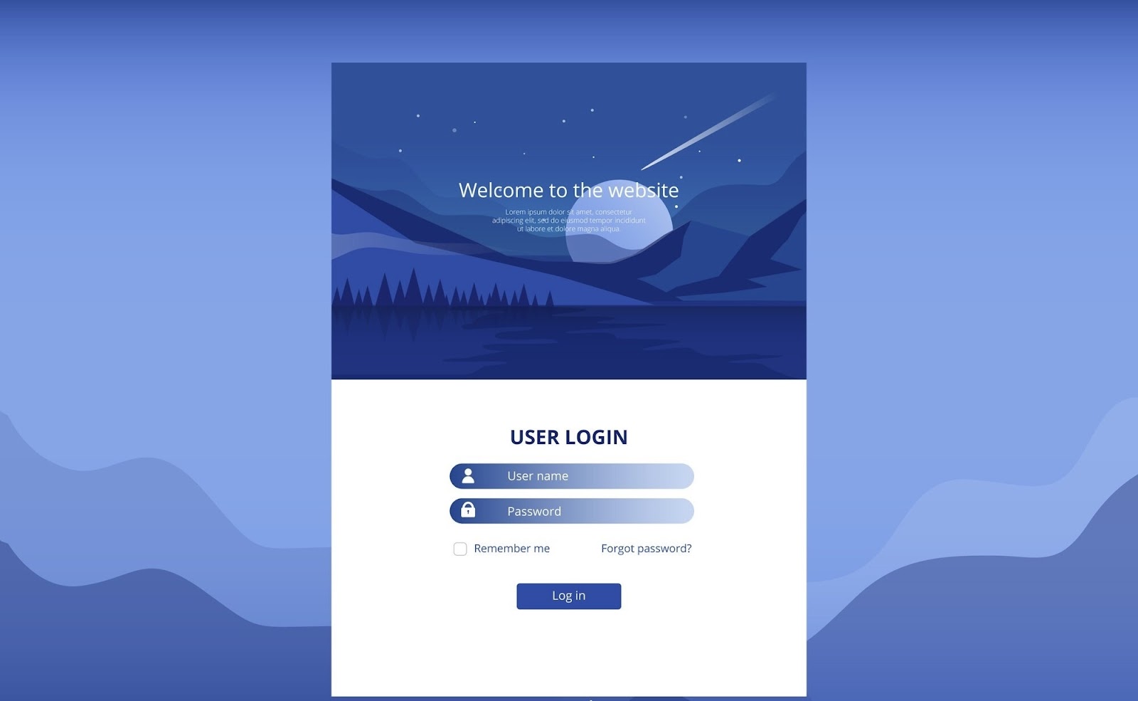 Login landing page with starry night background